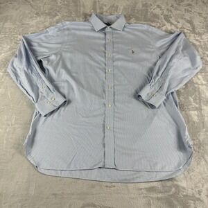 Polo Ralph Lauren Striped Button Up Shirt Mens XL 17.5 36 37 White Blue Preppy